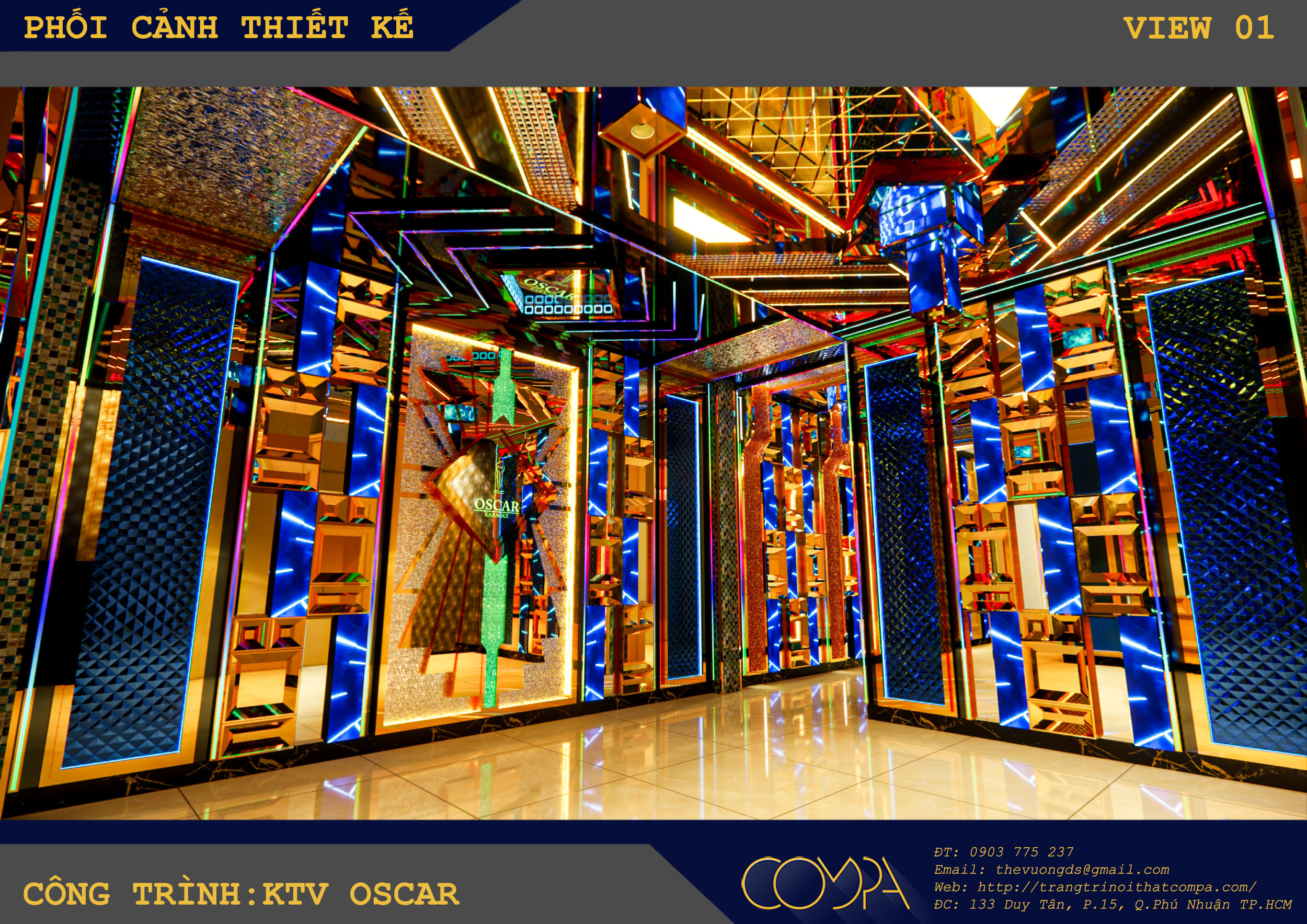 Hành lang với thiết kế inox gương và các vật liệu chống cháy