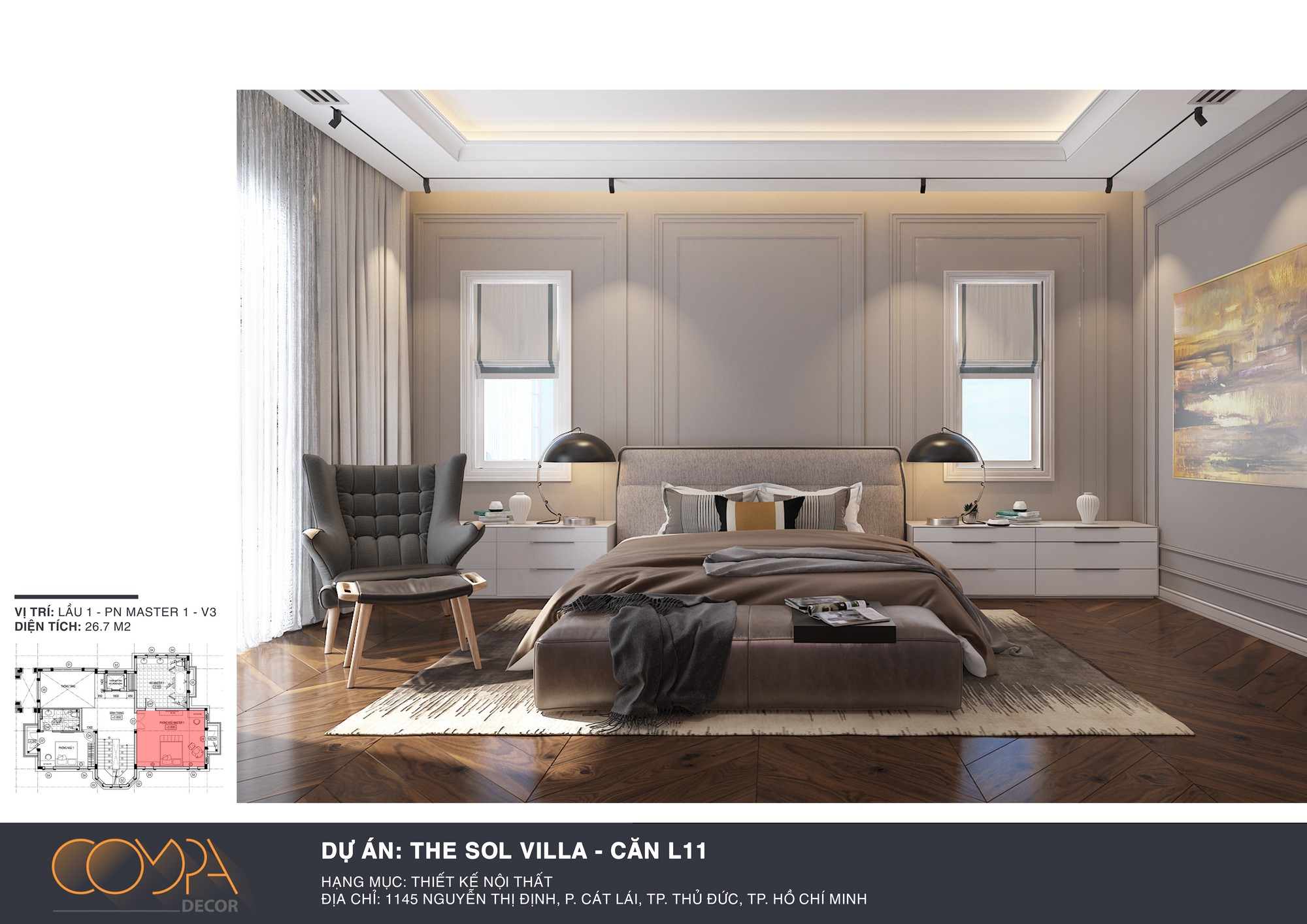 Hình ảnh toàn cảnh thiết kế nội thất phòng master