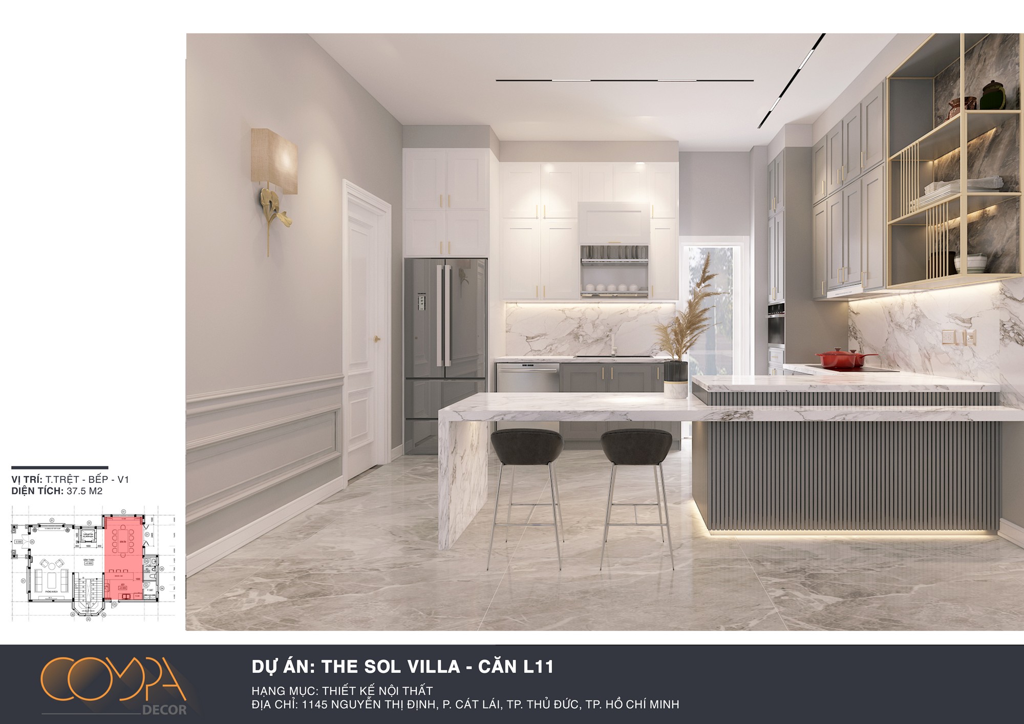 Không gian sinh hoạt chung được bày trí sang trọng và quý tộc