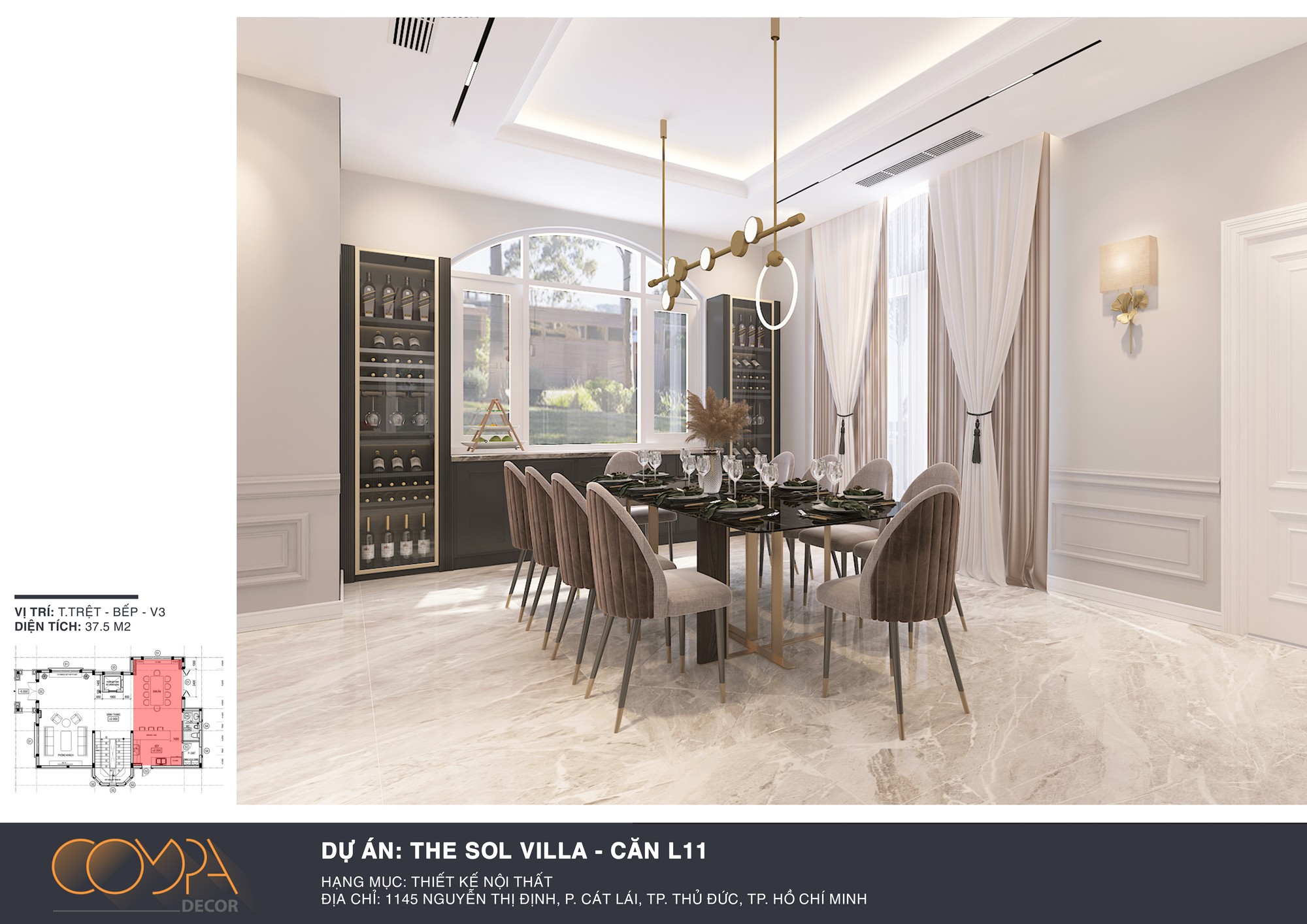 Khu vực ăn uống trang nhã với cách trang trí cầu kỳ.