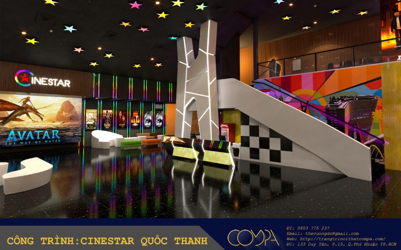 Hình ảnh thực tế nội thất rạp chiếu Cinestar Quốc Thanh
