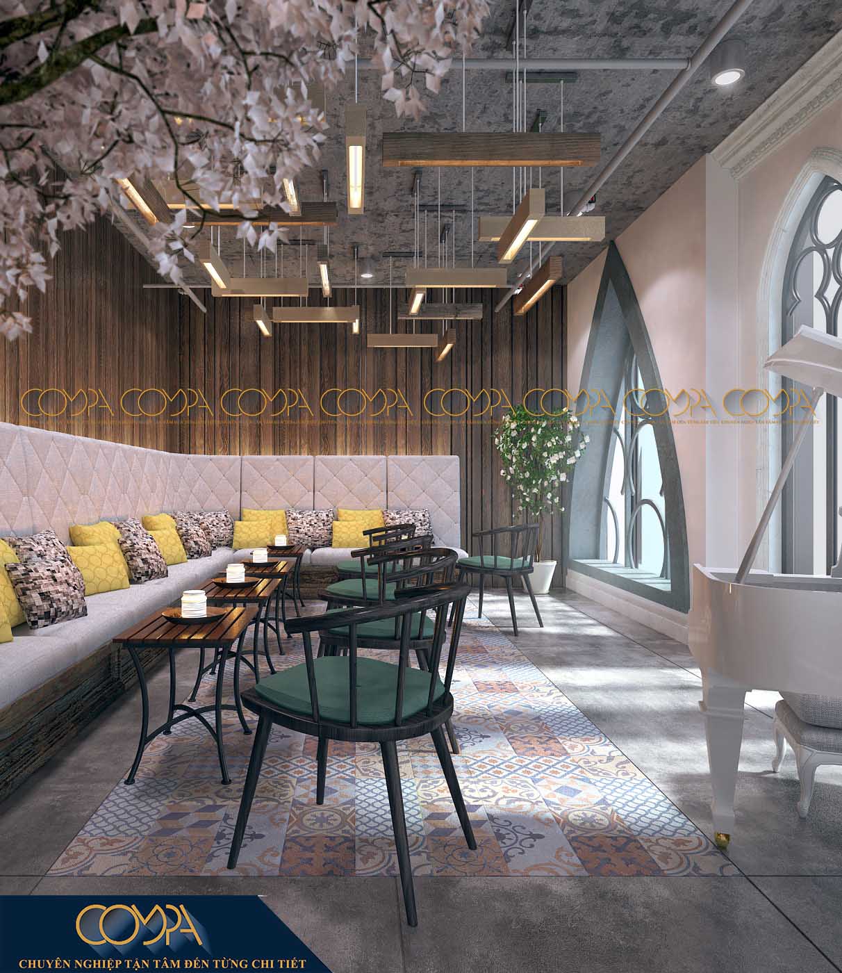 Hình thiết kế phòng studio bên trong quán cafe sân vườn đẹp lung linh Hình thiết kế phòng studio bên trong quán cafe sân vườn đẹp lung linh