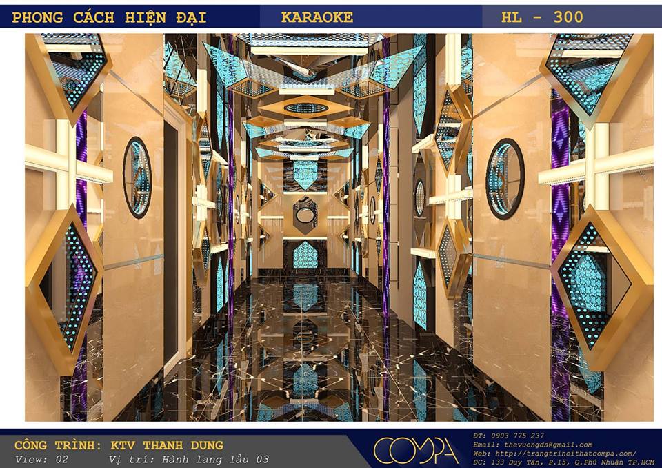 Hình thiết kế sảnh đón karaoke VIP - Hành lang lầu 3