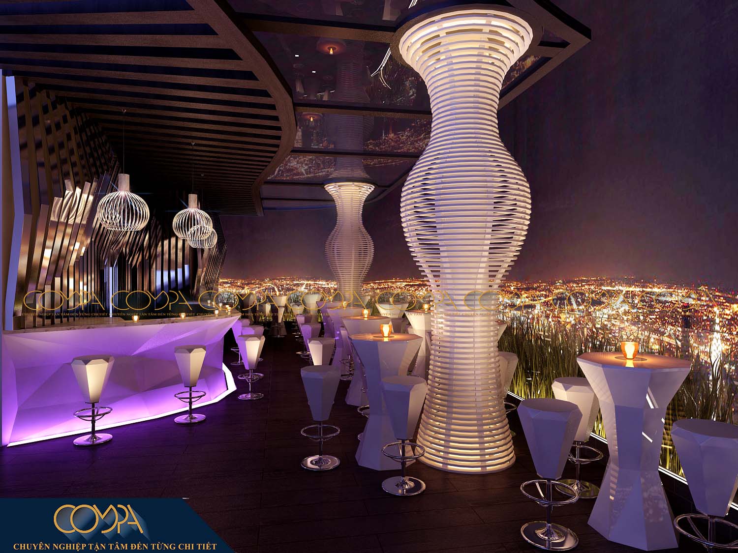 Mẫu hình thiết kế quán cafe sân thượng theo phong cách hiện đại sky garden Mẫu hình thiết kế quán cafe sân thượng theo phong cách hiện đại sky garden