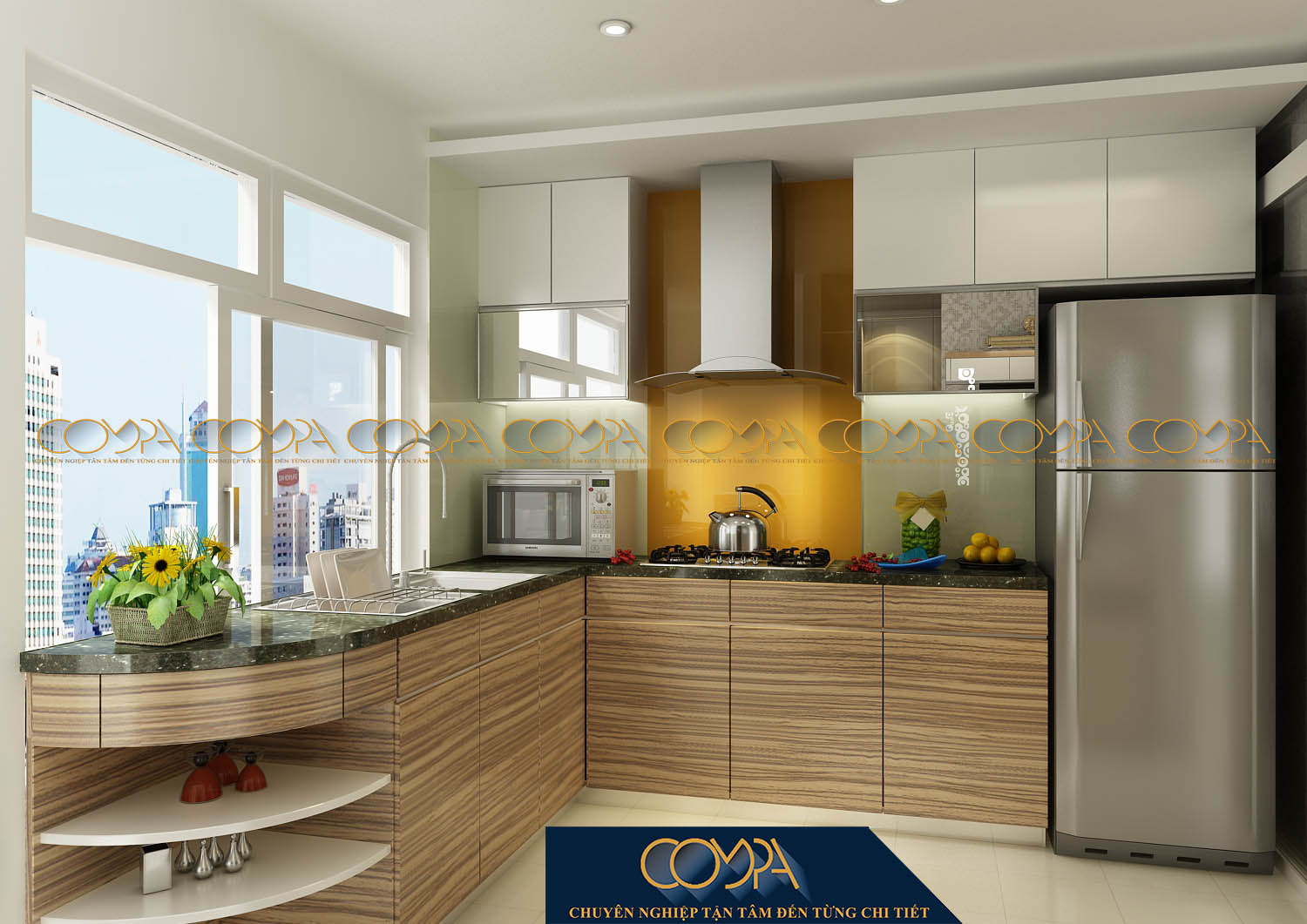 Mẫu thiết kế phòng bếp có diện tích nhỏ trong căn hộ với nội thất đơn giản