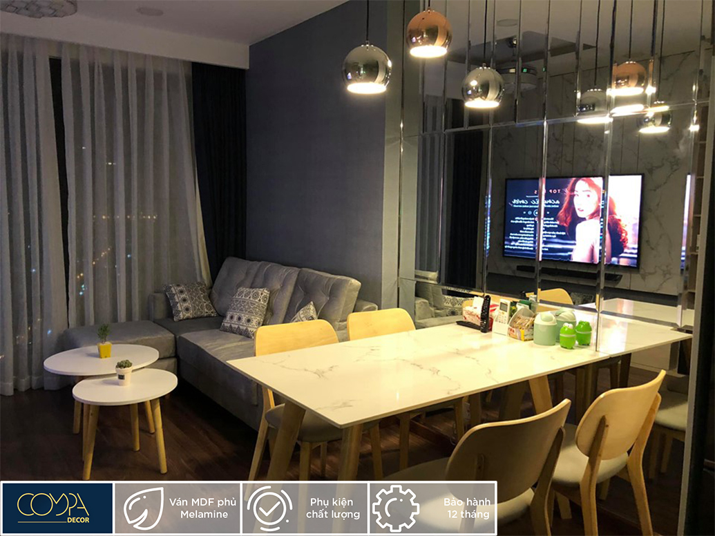 Nội thất phòng khách lung linh với vật liệu MDF Phủ Acrylic An Cường